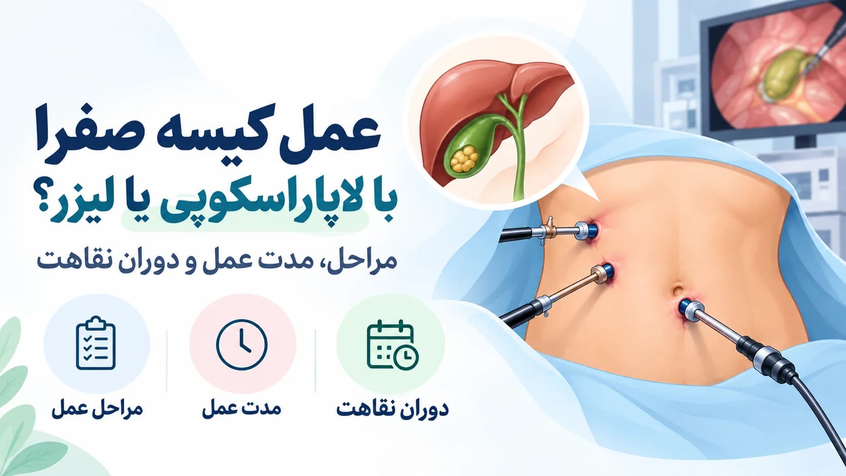 عمل کیسه صفرا با لاپاراسکوپی یا لیزر؟ مراحل، مدت عمل و دوران نقاهت